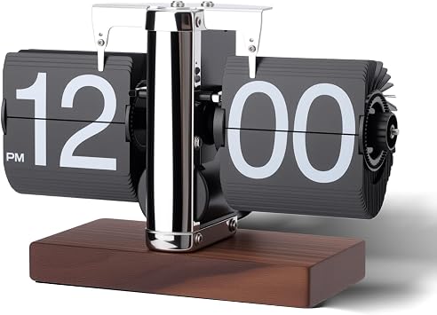 Flip Desk Clock, Retro Digital Flip Down Clock, Automatic Turning Battery Operated Mechanical Clock, for Home Room Office Decor (Black)