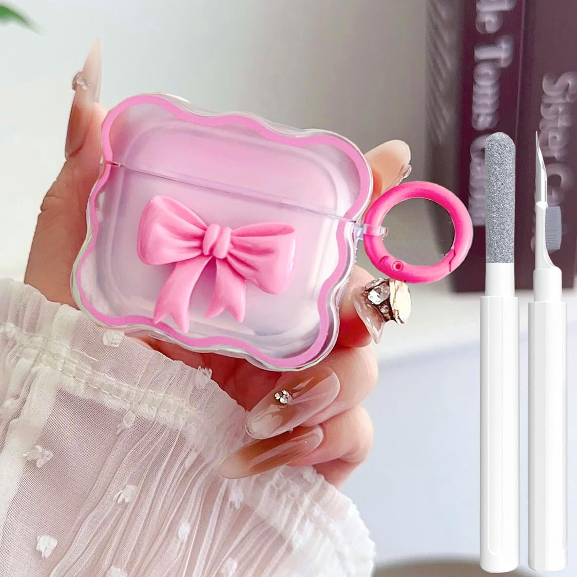 Cute AirPods 4 Clear Case Rosepink, Girly 3D Bow Design Soft TPU Protective Shockproof Kawaii Apple iPod 4th Generation Cover with Cleaner Kit & Keychain Girls