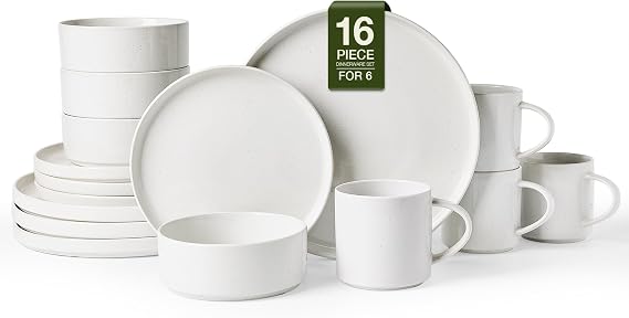 Famiware Nebula 16-Piece Stoneware Dinnerware Set with Mugs, White