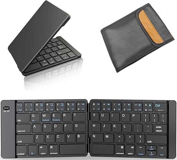 PopBloom Foldable Bluetooth Keyboard - Portable Keyboard with Storage Bag, Rechargeable Full Size Ultra Slim Compatible iOS Android Windows Smartphone Tablet and Laptop(Keyboard+Bag)