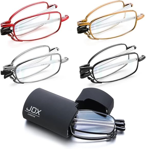 JOX Folding Reading Glasses, With Flip Case, Portable Mini Reading Glasses, Compact pocket reading glasses for Men and Women (Black, +1.0)