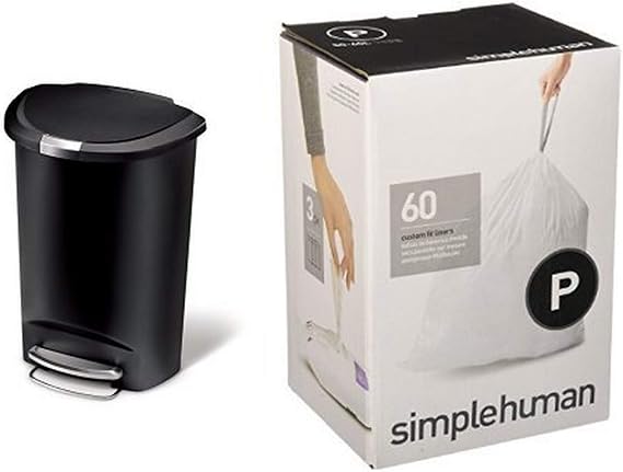 simplehuman 50 litre semi-round step can black plastic + code P 60 pack liners