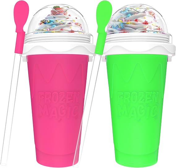 2PCS Slushie Maker Cup,DIY Magic Quick Frozen Smoothies Cups for Homemade Milk Shake Ice Cream Maker, Cooling Cups, Double Layer Squeeze Slushy Maker Cup,Birthday Funny Gifts for Mom Dad, Boy, Girls