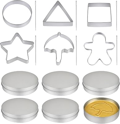 Squid TV Game Cookie Cutters Set, EVERMARKET 6 Pcs Stainless Steel Biscuit Cutters with 6 Pcs Tins 10 Pcs Needles Round Triangle Square Cookie Cutters The Same Style of 2021 TV Squid Party Game