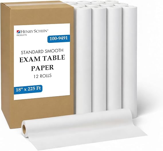 Henry Schein Smooth Exam Table Paper, 18" x 225 Ft, Standard, 12 Rolls | Latex Free, Disposable, Suitable For Medical, Dental, Veterinary, Tattoo, Spa, Esthetician, Arts and Crafts, and Clinic Use