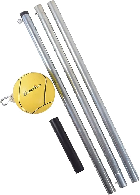 Galvanized Tetherball Set with Yellow Ball, Galvanized Poles, Rope for Outdoor, Backyard,ainless