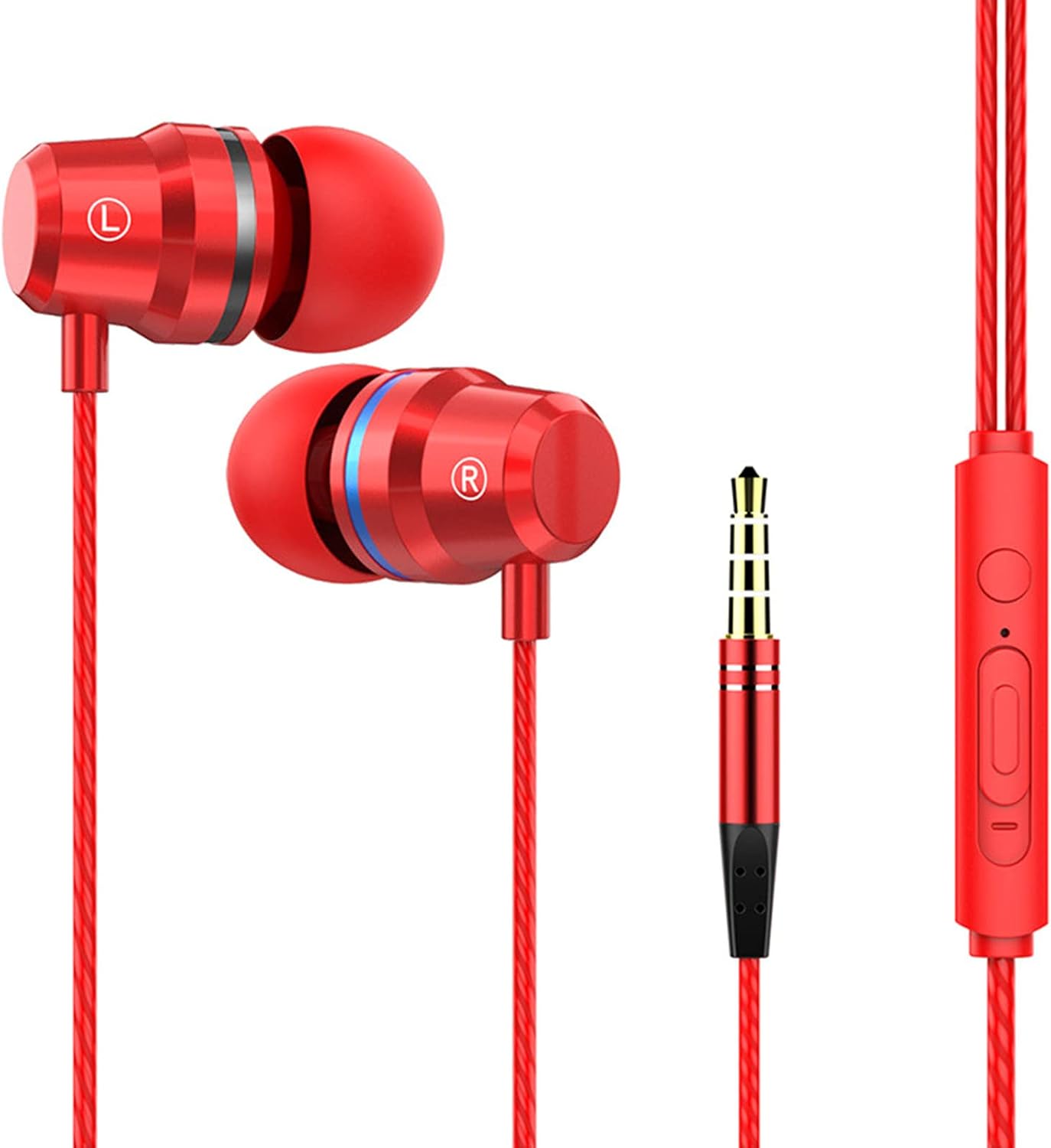 Wired Earbuds Earphones in Ear Headphones with Microphone 3.5mm, for iOS and Android Smartphones Laptops Mp3 Gaming Walkman Red, One Size