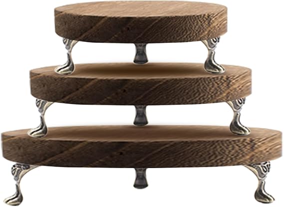 3 PCS Wooden Display Riser for Display Wood Risers for Decor and Organizer Round Display Stand Farmhouse Rustic Decor Risers Wood Riser Pedestal Stand for Candles Plants Cups (Brown, 8/6/4 Inch)