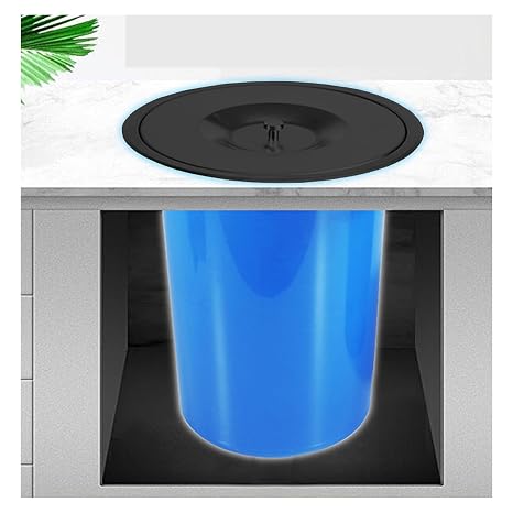 Kitchen Countertop Built-in Stainless Steel Trash Can Lid, Hidden Embedded Plastic Garbage Bin, Recessed Waste Chute for Cabinet Hotels Offices,Black,5L,Black-8L