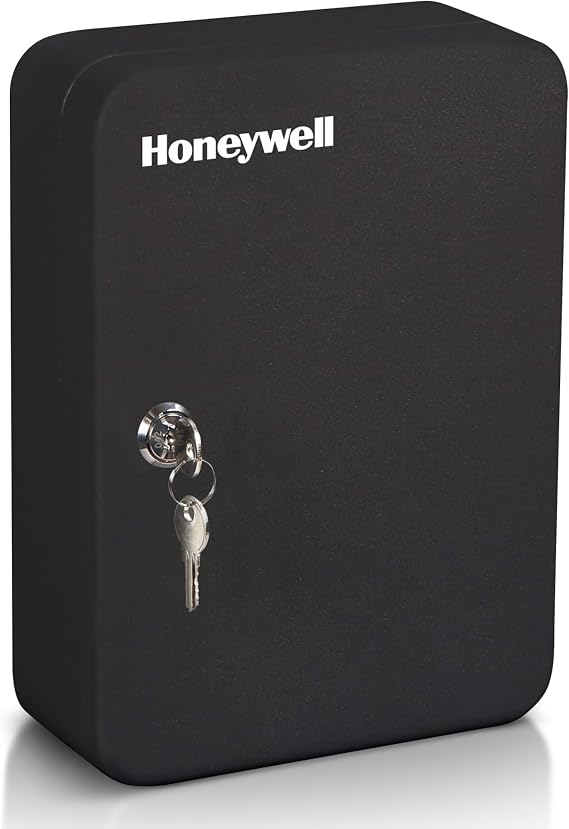 Honeywell Safes & Door Locks - 48 Hooks Small Key Box for Office - Durable Metal Key Lock Box Keeps Your Keys Safe - Scratch Resistant Key Holder Box  with 2 Entry Keys - 0.12-CU - Black - 6106