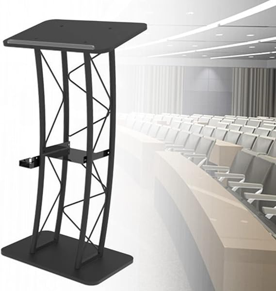 47Conference Pulpit Curved Podium Stand Church Lectern Podium Truss Metal/Wood Pulpit Lectern w/A Cup Holder Office Pulpit for Churches Classrooms Pulpito Black Podium Wrought Iron Podium