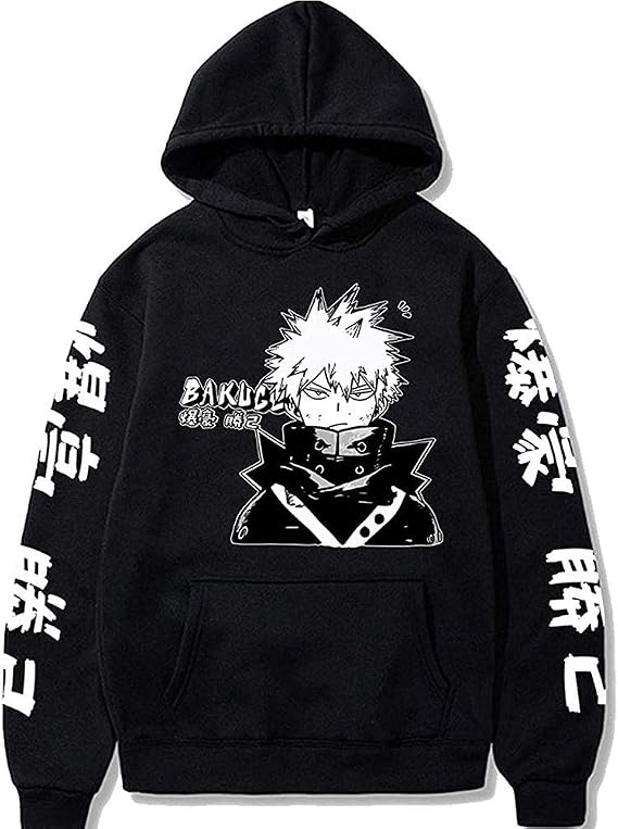 RONGJUN Unisex Bakugou Katsuki Cosplay Hoodies Anime MHA Pullover Sweatshirt for Halloween Costume (Large, Black 10)