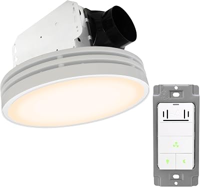 Akicon Bathroom Exhaust Fan with Light, 110CFM, 2.0 Sones Bath Fan and Humidity Sensor Switch Combo, 1000lm Dimmable LED Light and 150lm Nightlight Bathroom Vent Fan for Home, Round, White