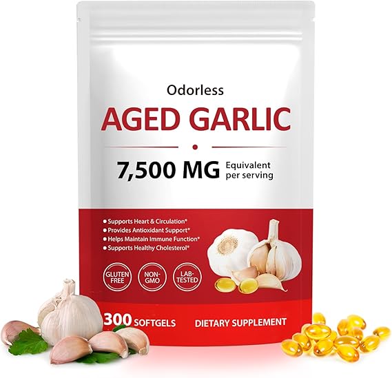 Odorless Aged Garlic Extract 7500mg | 300 Softgels, High Strength Odourless Concentrated Extract, Gentle Daily Support | Non-GMO, Gluten-Free