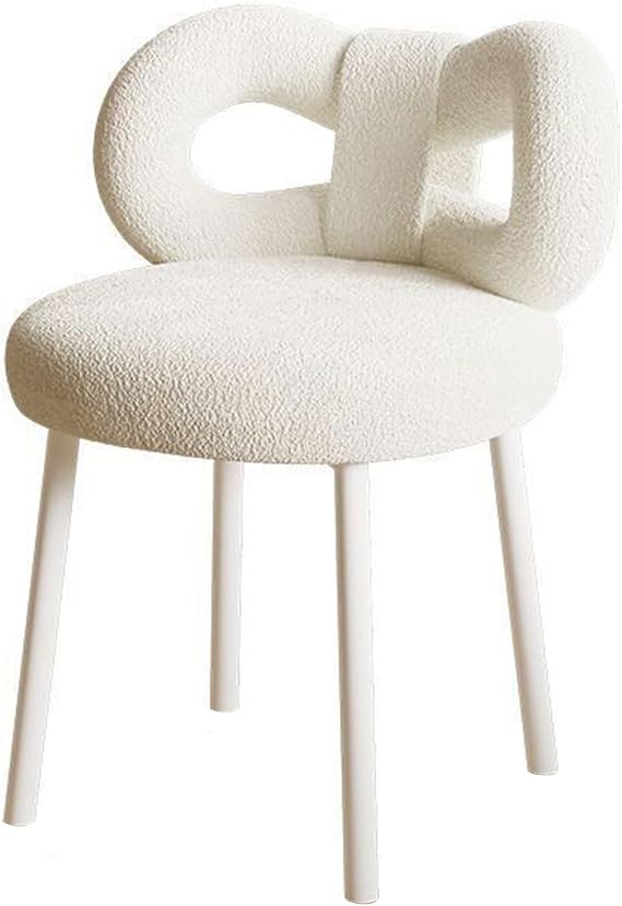 Vanity Stool with Bowknot Backrest, Modern Dressing Table Stools Vanity Table Chair, Bedroom Makeup Stool with Adjustable Foot Pads, Dressing Chair Side Table Seat for Women Girls White
