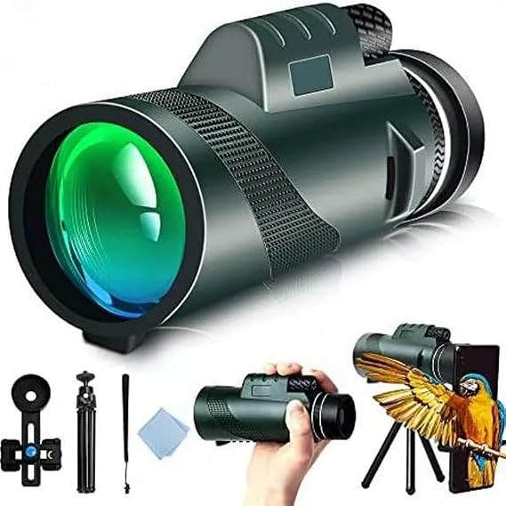 Monocular-Telescope 80x100 High Powered Monoculars High Definition for Adults and Children High Powered, for Bird Watching, Hiking, and Concert Tours, with Phone Clip and Stand (Green)