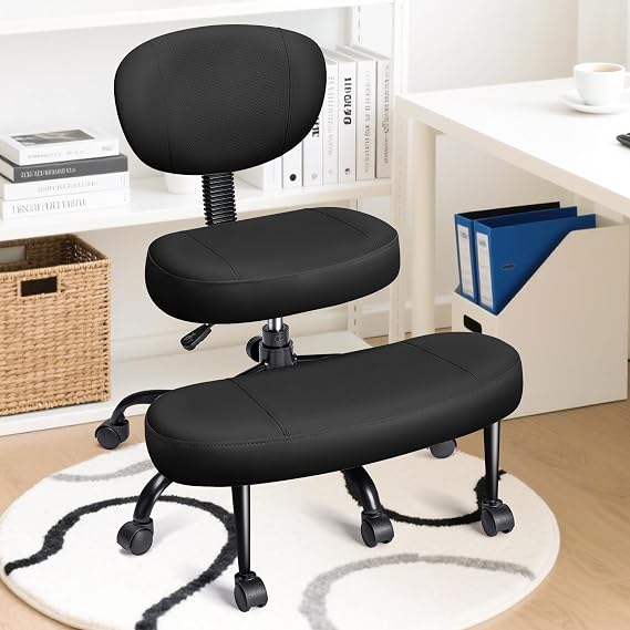 Cross Legged Office Chair with Wheels, Kneeling Meditation Wide Criss Cross Swivel Ergonomic Chair with Back Support&Adjustable Height, ADHD Stool with Rotating Footrest for Yoga Home Office