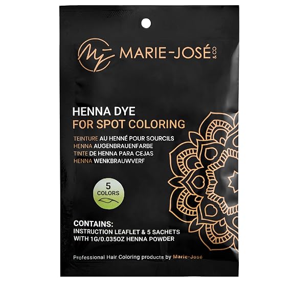 Marie-Jose Henna Dye - Professional Henna Tint for Spot Coloring - Covers Grey Hair - Root Touch Up - Good for 50 Applications (5-Color Pack)