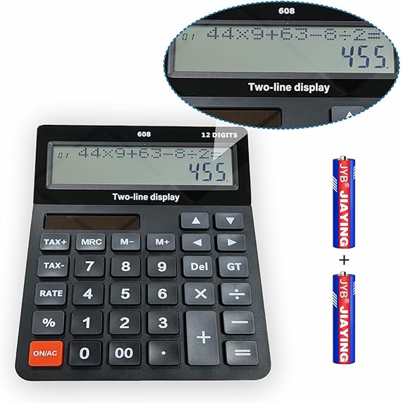 DECKLIT Battery and Solar Unique 120-Step Calculation Check 12 Digit 2 Line Extra Large Calculator Big Buttons and 5.5" LCD Display, Configurable Tax Rate Financial Calculator for Tax Calculations