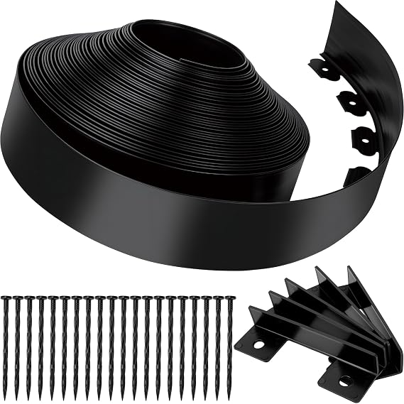 Landscape Edging, 4" x 100' Garden Edging, Black Edging for Landscaping with 90 Pcs Anchoring Spikes for Garden Flower Beds Yard Lawn