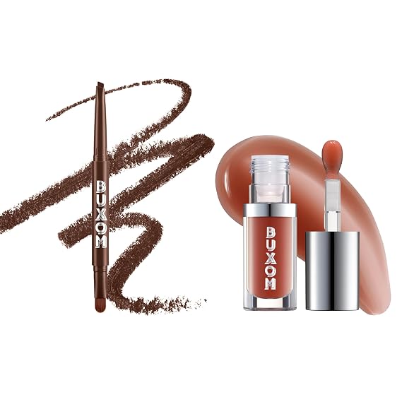 Buxom Full On Glossy Lip Oil in Moscow Mule Power Line Plumping Lip Liner in Creamy Chocolate