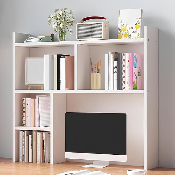Desk Hutch for Dorm, Desktop Bookshelf White, Desk Shelves for Top of Desk Dorm, Computer Desktop Bookcase, for Home, Dorm, Office Supplies