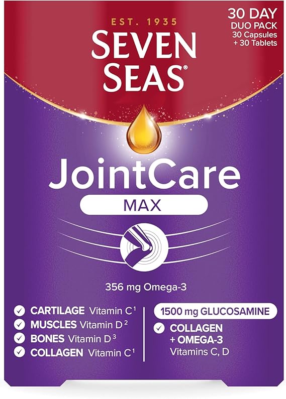 Seven Seas JointCare Max, With High-Strength Glucosamine plus Omega-3, Collagen, Vitamins C and D, Food Supplements, 30-Day Pack