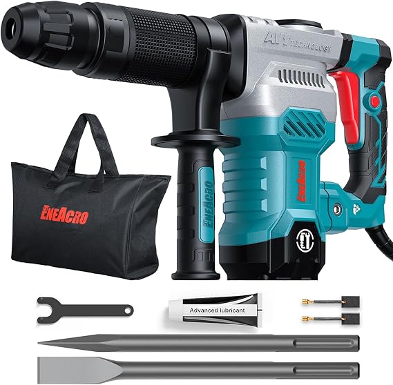 ENEACRO SDS-Max Demolition Jack Hammer, 11 Amp Electric | Lightweight, Aluminum Alloy Shell, Vibration Control, Includes Grease, Tool Bag & Chisels, For Concrete