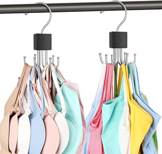 2 Pack Tank Top Hanger, Bra Hanger for Closet Organizer Max 36 Capacity | Space Saving Hangers Closet Organizers and Storage, 360Rotatable Metal Bra Organizer Lingerie Storage for Scarf, Purse, Hats