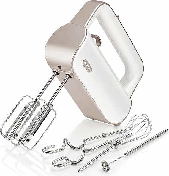 Hand Mixer Electric Handheld, 950W Peak Powerful, UL Certified for Safety | Hand Held Mixer, Turbo for Baking, 6-Piece 304 Food-Grade Steel, 2 Dough Hooks + 2 Beaters + Whisk + Milk Frother