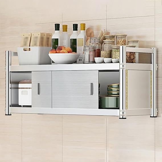 Wall-Mounted Stainless Steel Storage Cabinets,Large Capacity Wall Rack with Sliding Doors,or Office Adjustable & Space-Saving Design,Garage Tool Cabinet(60 * 35cm)