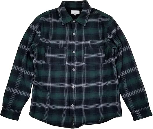 Free Assembly Mens Green & Black Plaid Fleece Lined CPO Shirt Jacket Medium