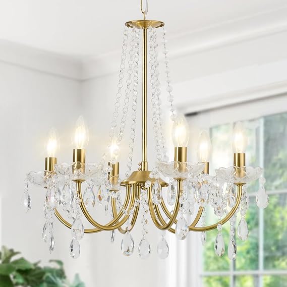 Crystal Chandelier,K9 Crystal Pendant Lighting for Living Room Golden Ceiling Fixture for Wedding,Kitchen,Dining,Foyer,H 18.5" x W 21.3" ﻿ | Pendant Lighting, Golden Ceiling Fixture, For Living Room, For Wedding, Kitchen, Dining, Foyer [Energy Class A]