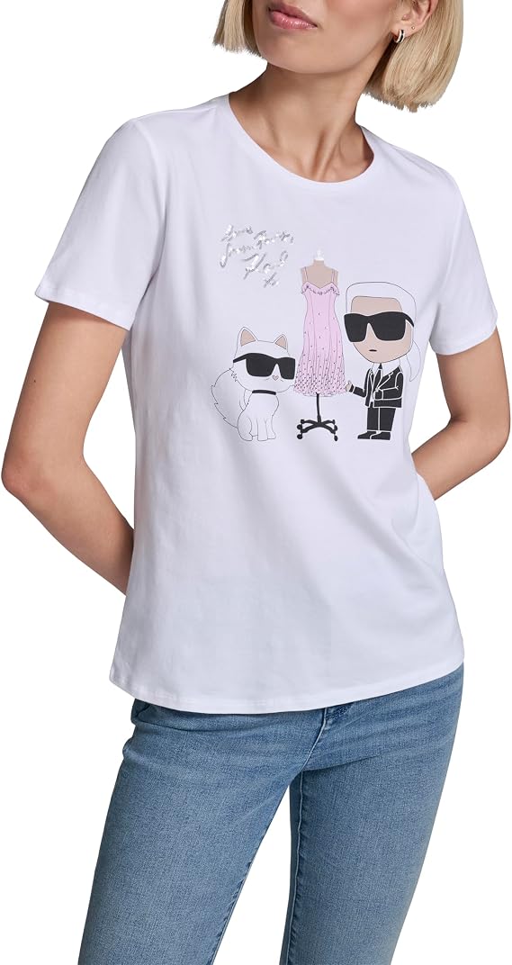 Karl Lagerfeld Women's Short Sleeve Crew Neck Logo T-Shirt