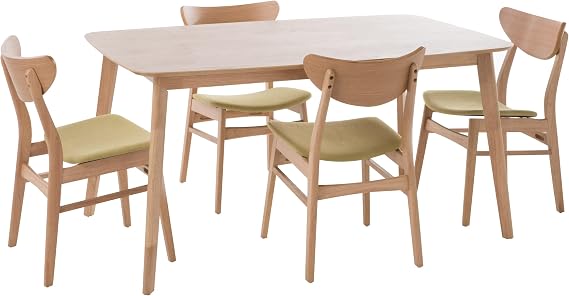 Christopher Knight Home Camilla Light Green Fabric/Natural Oak Finish 60" Rectangular 5 Piece Dining Set