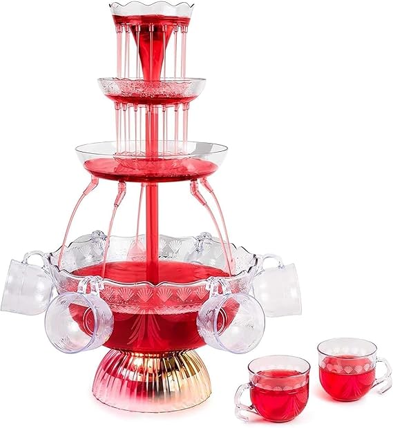 3-Tier Lighted Party Fountain with LED Base, 1.5 Gallon/3L Large Capacity Drink Dispenser for Champagne, Juice & Punch, Includes 8 Reusable Cups for Weddings & Events