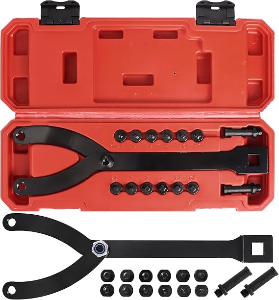Variable Pin Spanner Wrench Set, 15 Pcs Adjustable Wrench Kit | 1/2 Inch Drive Ratchet Fan Clutch Pulley Holder, C-Shape Hook Spanners for Suspension