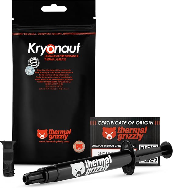 Thermal Grizzly Kryonaut (5,55g) – Thermal Paste for CPU, GPU and consoles – Non-Conductive Thermal Compound with High Thermal Conductivity