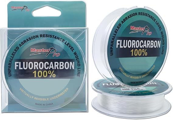 MASTERPRO 100% Fluorocarbon Coated Fishing Line, 10lb 15lb 20lb 25lb 30lb 40lb 50lb 80lb 100lb, Clear, 50m/roll, Strong & Tough Fast Sinking Fishing Leader for Freshwater and Saltwater
