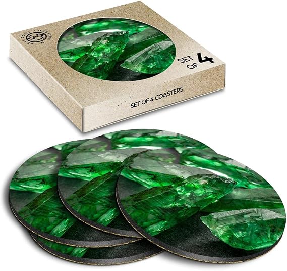 4 x Eco Boxed Cork Coasters - Green Emerald Stone Uncut Drink Cup Mug Glass Table Mat #3328