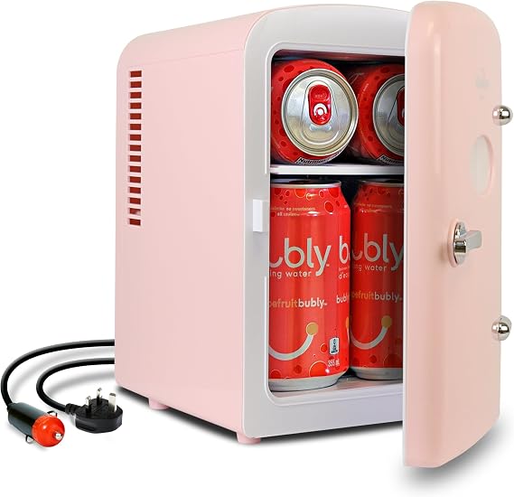 Koolatron Retro Mini Fridge For Bedrooms 12V Portable Cooler Refrigerator 4L Small 6 Can Table Top Quiet Mini Fridges For Skincare Food Drinks Kids Home Car & Travel Black [Energy Class A]