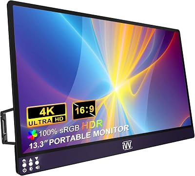 4K Portable Monitor, 13.3 3840x2160 HDR IPS Portable Laptop Monitor, HDMI USB-C Travel Monitor for laptopDesktopMacBookPhonesTabletPS54XboxSwitch