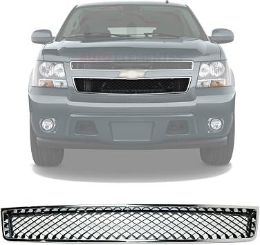 Front Bumper Lower Grille Chrome Shell Black insert For 2007-2013 Chevrolet Avalanche / 2007-2014 Chevrolet Tahoe/Suburban Direct Replacement