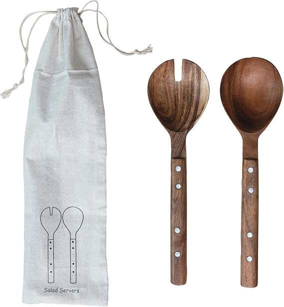 Creative Co-Op Rustic Charm Mango Wood Salad Server Set, Natural