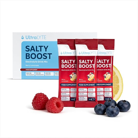 Ultra Lyte Electrolytes Drink Mix - Sugar-Free Salty Berry Lemonade Powder - 24 Sachets with High Sodium, Trace Minerals, and Coconut Water - Hydration for Training, Rehydration, and Wellness