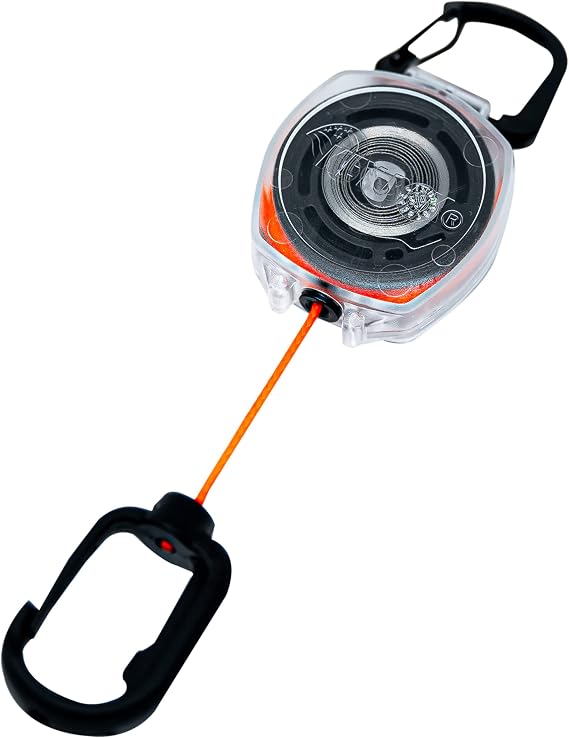 KEY-BAK Key-Connect 24" Retractable Keychain Dual Carabiner Belt Clip Key Holder That Holds Up To 5 Keys, Clear Case Orange Cord