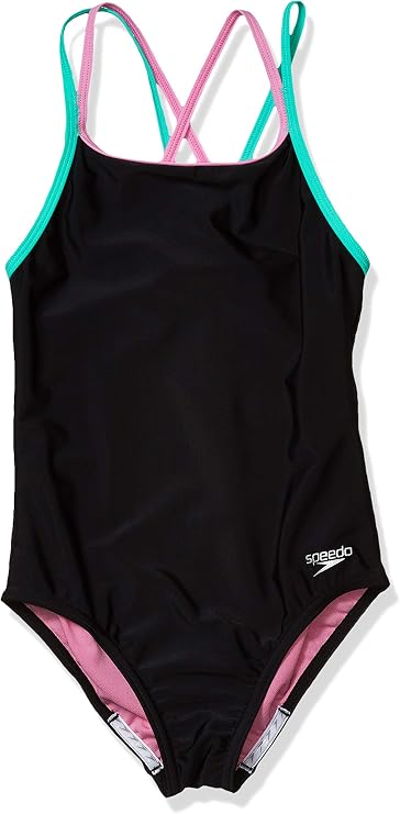 Speedo Girl's Swimsuit One Piece Solid Cross Back Multi Straps