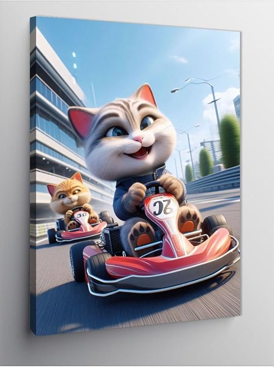 Tablo Mega Kanvas Tablo Go-Kart Yarışı Kedisi 70 X 100 Cnvsdkey-125901-70-100
