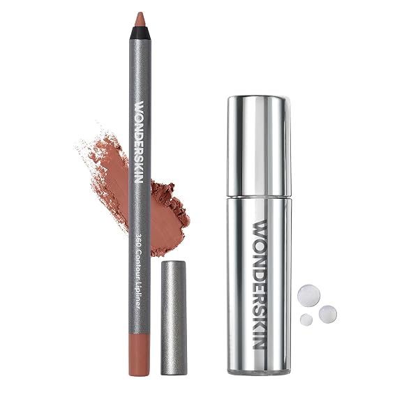 Wonderskin 360 Contour Lip liner (Saddle), Long lasting and Waterproof with Lip Rehab Serum Oil (Clear) for Hydrating and Moisturizing Lips