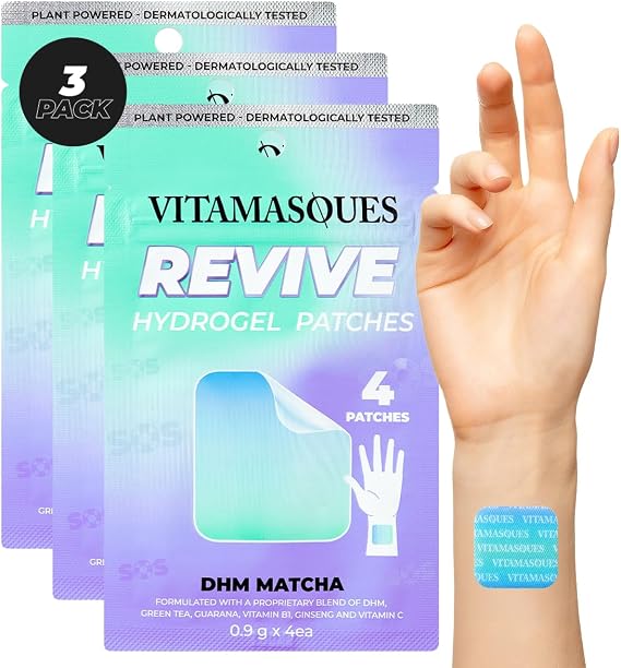 Vitamasques Recovery Patch, Reviveme Wellness Hydrogel Patch (3-Pack) - Revive Vitamin Patches with DHM, Green Tea, Guarana, Vitamin B1 - Korean Skin Care Energy Patches for Adults